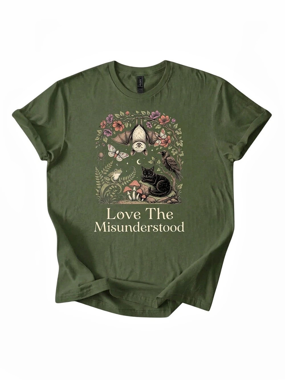 Gildan Love The Misunderstood Graphic T-Shirt Tee in Green